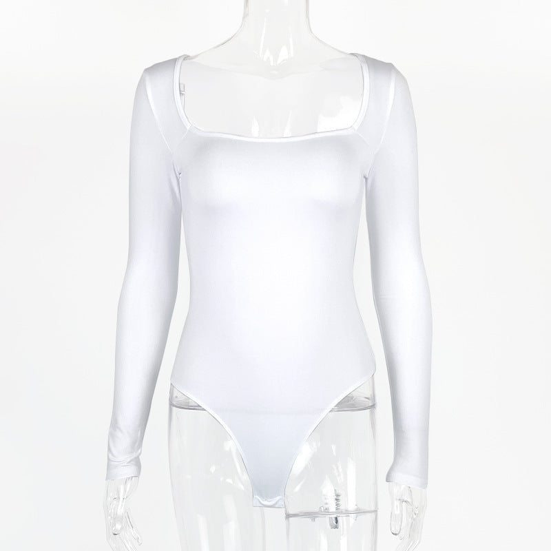 Sexy T-Shaped One-Piece Bottoming Shirt Autumn Women Clothing Tight Long Sleeve Square Neck Bodysuit Bella Mia
