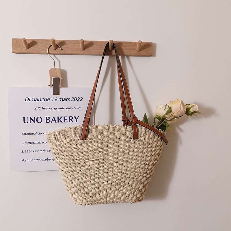 Simple Shoulder Straw Bag Large Capacity Woven Tote Women Bag Seaside Vacation Beach Bag Bella Mia