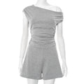 Women Clothing Spring Summer Crossbody off the Shoulder Pleated Bow Waist Tie Romper Bella Mia