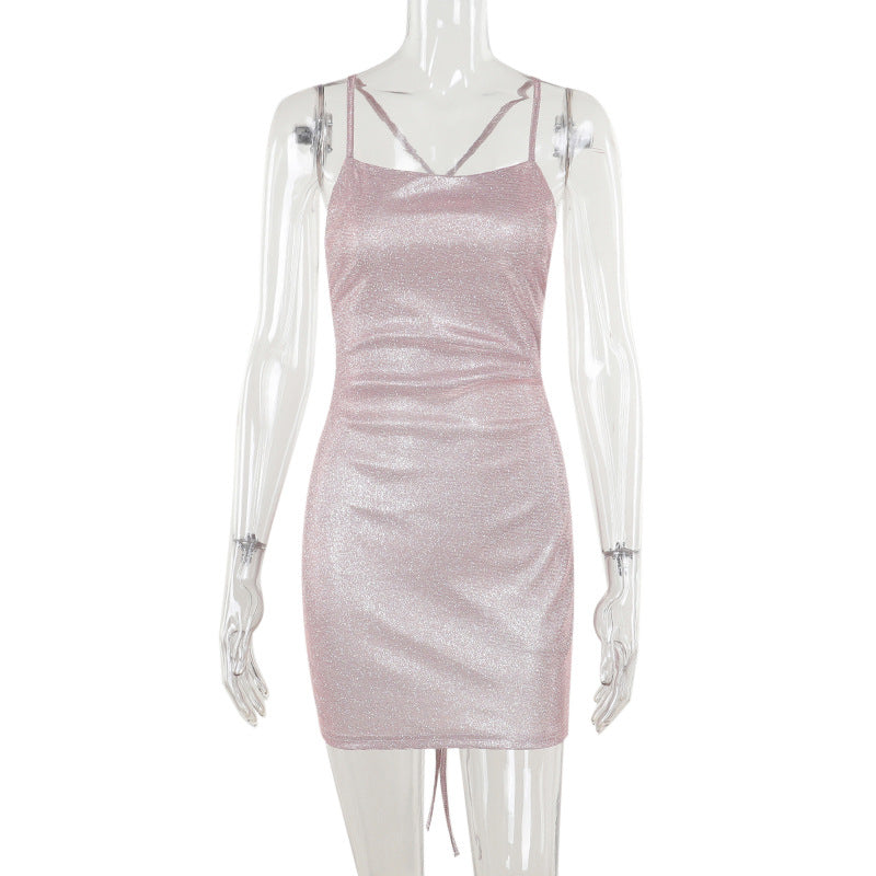 Autumn Dress Fashionable Elegant Sexy Slim Fit Shiny Backless Lace up Cami Dress Bella Mia