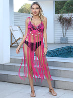 Beach Women Clothing Sequin Stitching Pure Hand Crocheting Suspender Dress Vacation Long Fringe Beach Cover Up Bella Mia