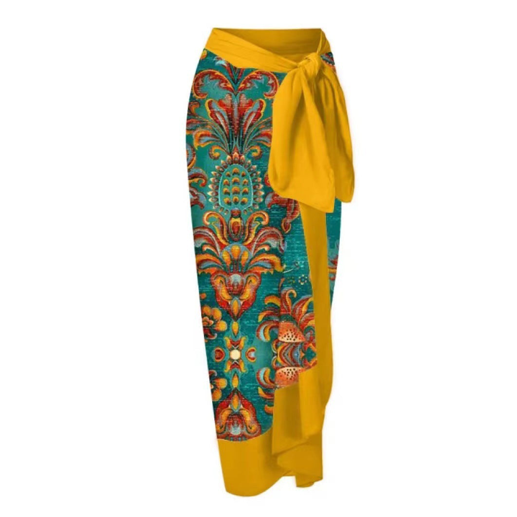 Two Piece Swimsuit Vintage Print Flab Hiding Slimming Sun Protective Beach Dress Swimsuit Bella Mia