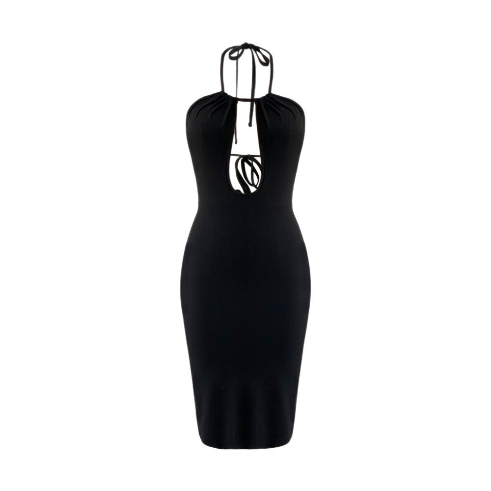 Sexy Hollow Out Cutout-out Halter Dress Women Summer Seaside Beach Backless Slit Slim Fit Niche Sexy Dress Bella Mia