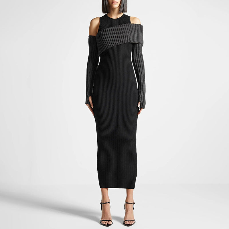 Autumn Elegant Slim Fit Slimming Patchwork Dress Socialite Knitted Dress for Women Bella Mia