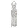Women Summer Elegant Lace Hollow Out Cutout out Halter Maxi Dress Sexy Backless Solid Color Dress Bella Mia