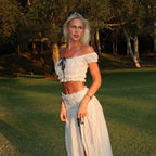 Women Clothing Summer Sexy Vacation off Neck Pleated Top Split Skirt Set Bella Mia