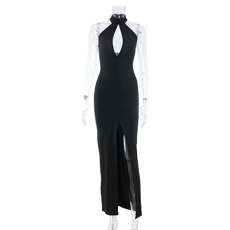 Sexy Hollow Out Cutout out Sleeveless Halter Slim Fit Solid Color Light Luxury Ball Red Carpet Formal Dress Women Bella Mia