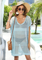 Beach Clothes Vacation Blouse Women Hollow Out Cutout Woven Shirt Beach Cover Up Loose Dress Bella Mia
