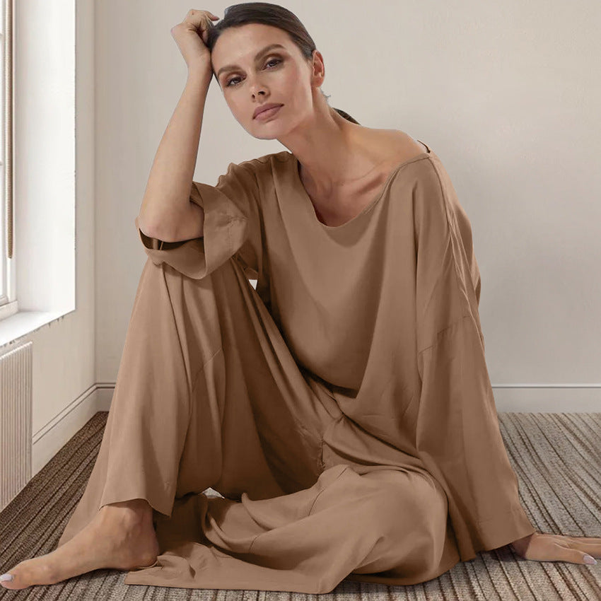 Fall Arrival Loose Casual Simple Homewear Modal Long Sleeved Trousers Women Pajamas Bella Mia