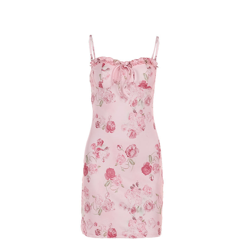 Rose Print Sexy Suspenders Dress Women Casual Sexy Dress Bella Mia