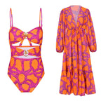 Hollow Out Cutout Out Strap One Piece Swimsuit Women Swimwear Two Piece Blouse Printing Bella Mia