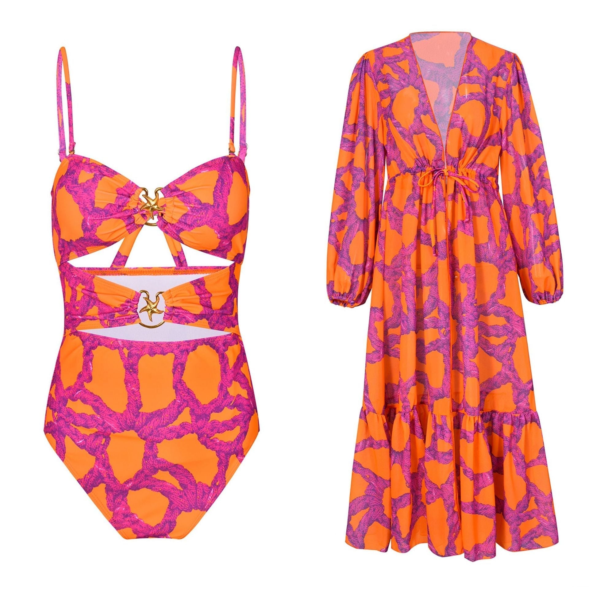Hollow Out Cutout Out Strap One Piece Swimsuit Women Swimwear Two Piece Blouse Printing Bella Mia
