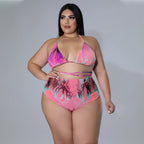Summer Beach Sexy Special Printed Swimsuit Mesh Three Piece Set Bella Mia
