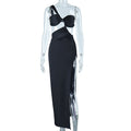 Sloping Shoulder Dress Solid Color Pullover Sexy Backless Evening Dress Long Socialite Split Bella Mia