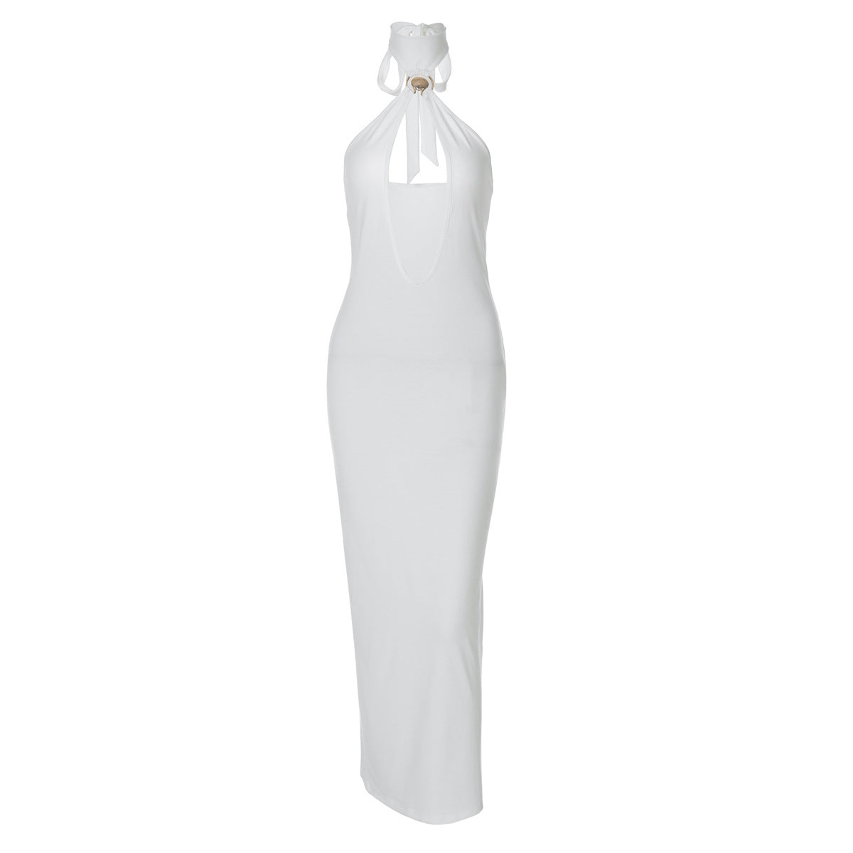 Women Clothing Winter Solid Color Tied Halter Sexy Cutout Slim Fit Dress Bella Mia