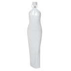 Women Clothing Winter Solid Color Tied Halter Sexy Cutout Slim Fit Dress Bella Mia