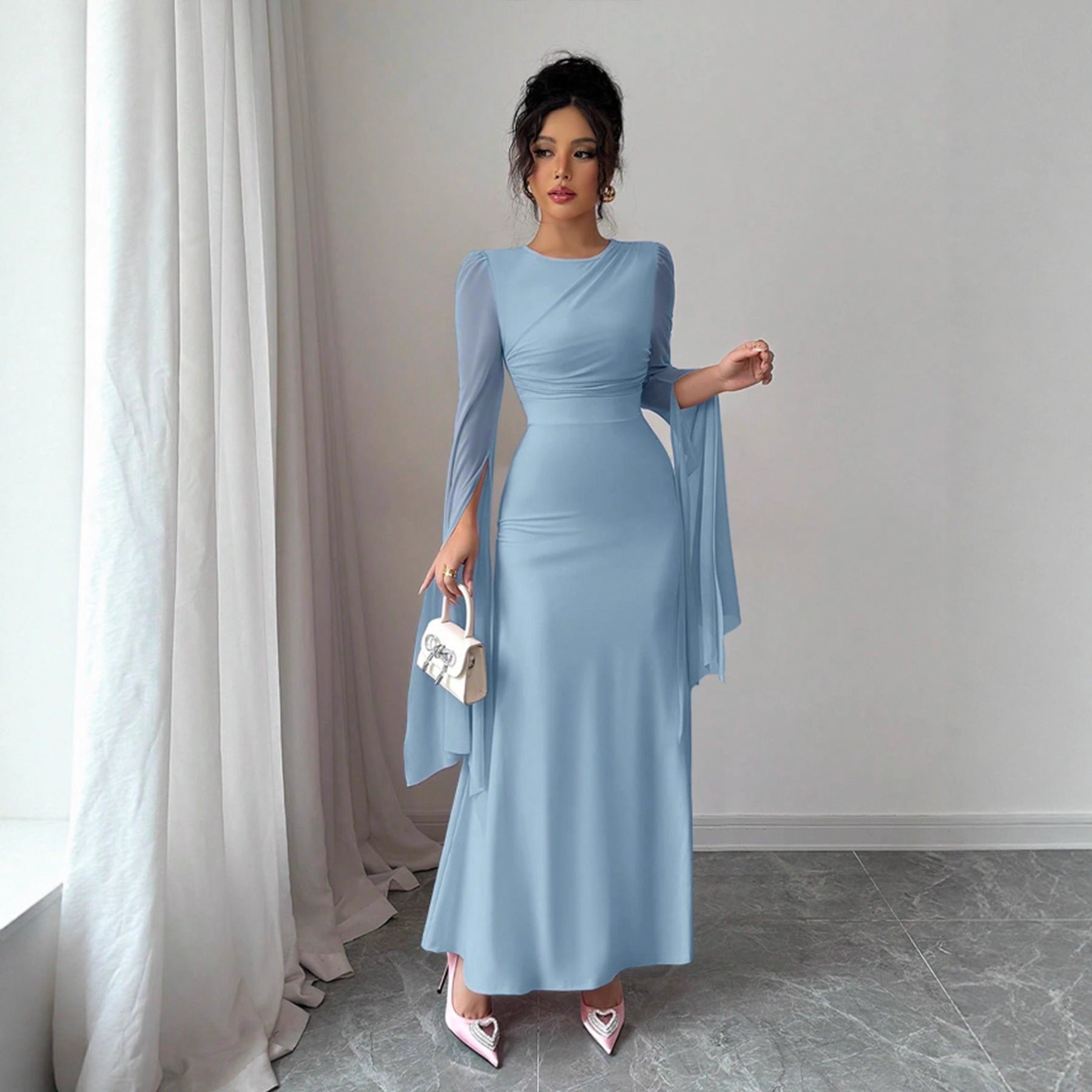 Spring Stitching Mesh Large Swing Sleeves Sexy Slim Fit Fishtail Dress Bella Mia