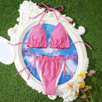 Sweet Sexy Bow Floral Plaid Split Vacation Swimsuit Women Bikini Bella Mia