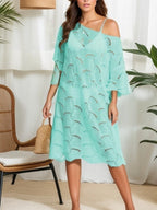 Summer Holiday Dress Sexy off-Neck Hollow Out Cutout-out Knitted Swimsuit Sun Protection Blouse for Women Crochet hook Crochet hook Crochet hook Bella Mia