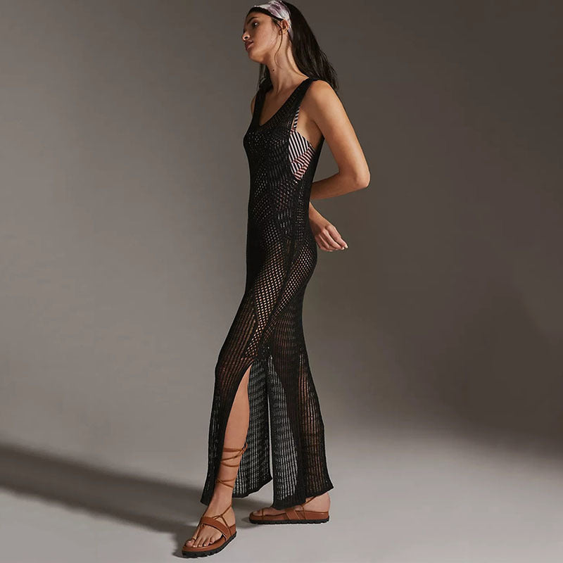 Knitted Beach Cover-up Sexy Hollow Out Cutout Split Vacation Skirt Dress Bikini Cover Bella Mia