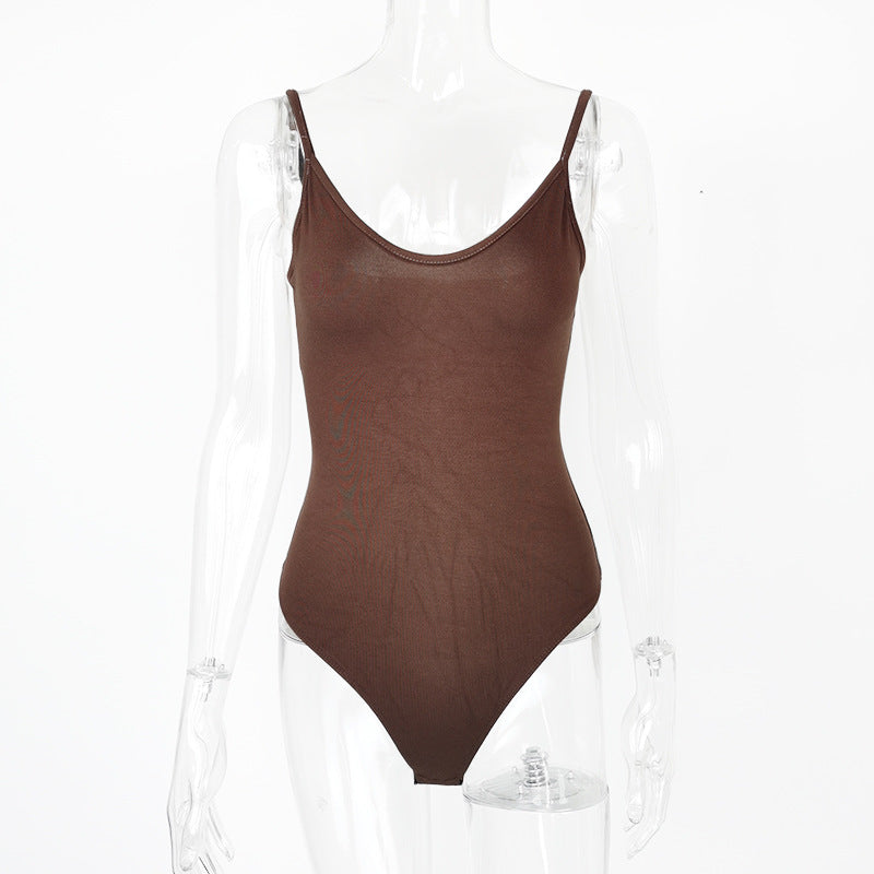 Sexy Tight T Shaped Bottoming Women Clothing Summer Backless V neck Strap Bodysuit Bodysuit Bella Mia