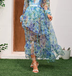 V neck Backless Gauzy Long Sleeve Printed One Piece Swimsuit Women Set Dress Bella Mia