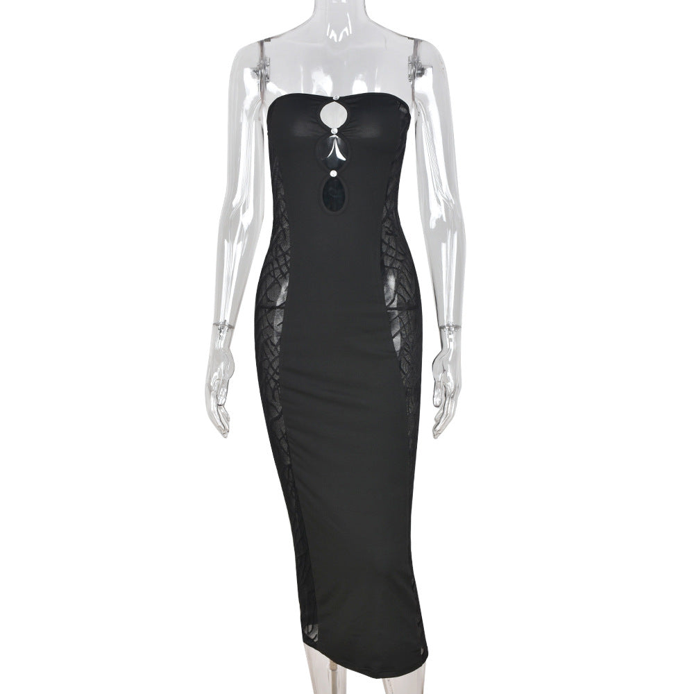 Summer Women Clothing Mesh See-through off-the-Shoulder Pullover Sexy Bandeau Maxi Dress Bella Mia