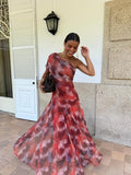 Printed Mesh off Shoulder Vacation Slim Fit Bottoming Dress Bella Mia