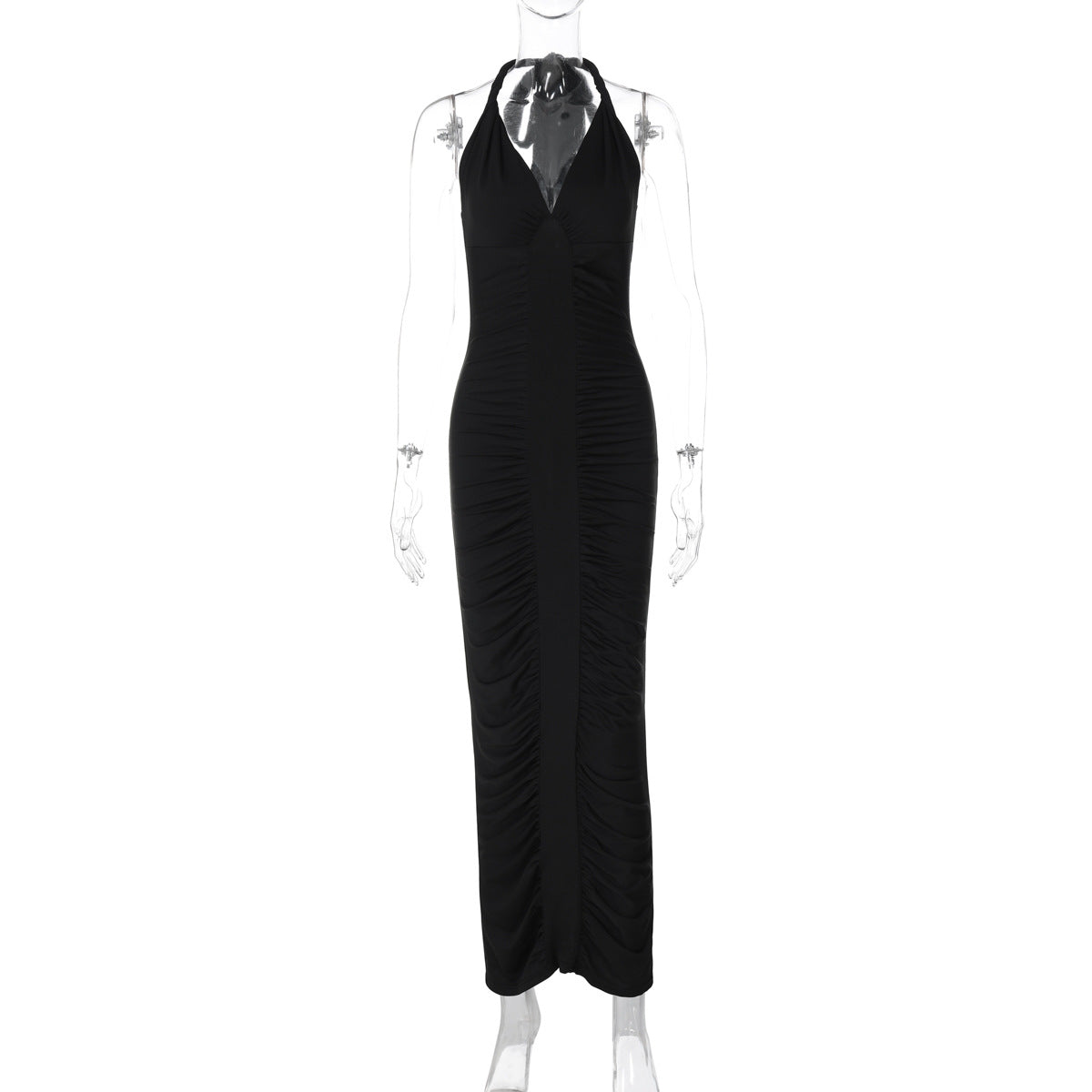 Women Clothing Winter Sexy V neck Backless Lace up Slim Fit Pleated Dress Bella Mia