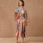 Peacock Positioning Printed Sunscreen Cardigan Seaside Vacation Baggy Coat Beach Cover Up Swimsuit Outwear Women Bella Mia