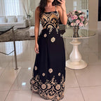 Women Elegant Graceful Spaghetti Strap Vintage Pattern Printing Dress Bella Mia