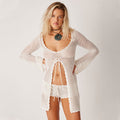 Summer Beach Dress Women Solid Color Sexy Knitted Hollow Out Cutout Bikini Swimsuit Blouse Sun Protective Clothing Bella Mia