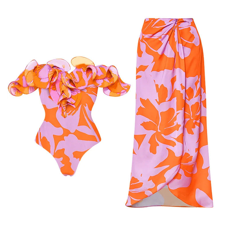 Wooden Ear One Piece Swimsuit Women Vacation Suit Skirt Swimsuit Bella Mia