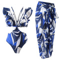 Popular Printing European French One Piece Women Swimwear Suit Covering Belly Thin Sexy Chiffon Dress Bella Mia
