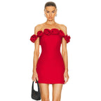 Women Clothing Advanced Sense Red Floral Bandage One Piece Dress Bella Mia