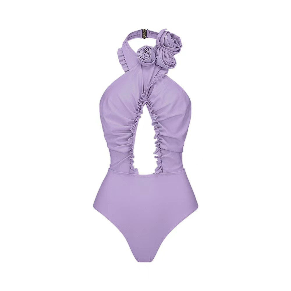 Lonkey French Two Sets Women Swimsuit Solid Color Flying Edge Cross Hollow Out Cutout-out Swimsuit Women Bella Mia