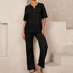 Beach Short Sleeved Shirt Trousers Hollow Out Cutout out See through Casual Knitted Vacation Elegant Sun Protective Blouse Two Piece Sets Bella Mia