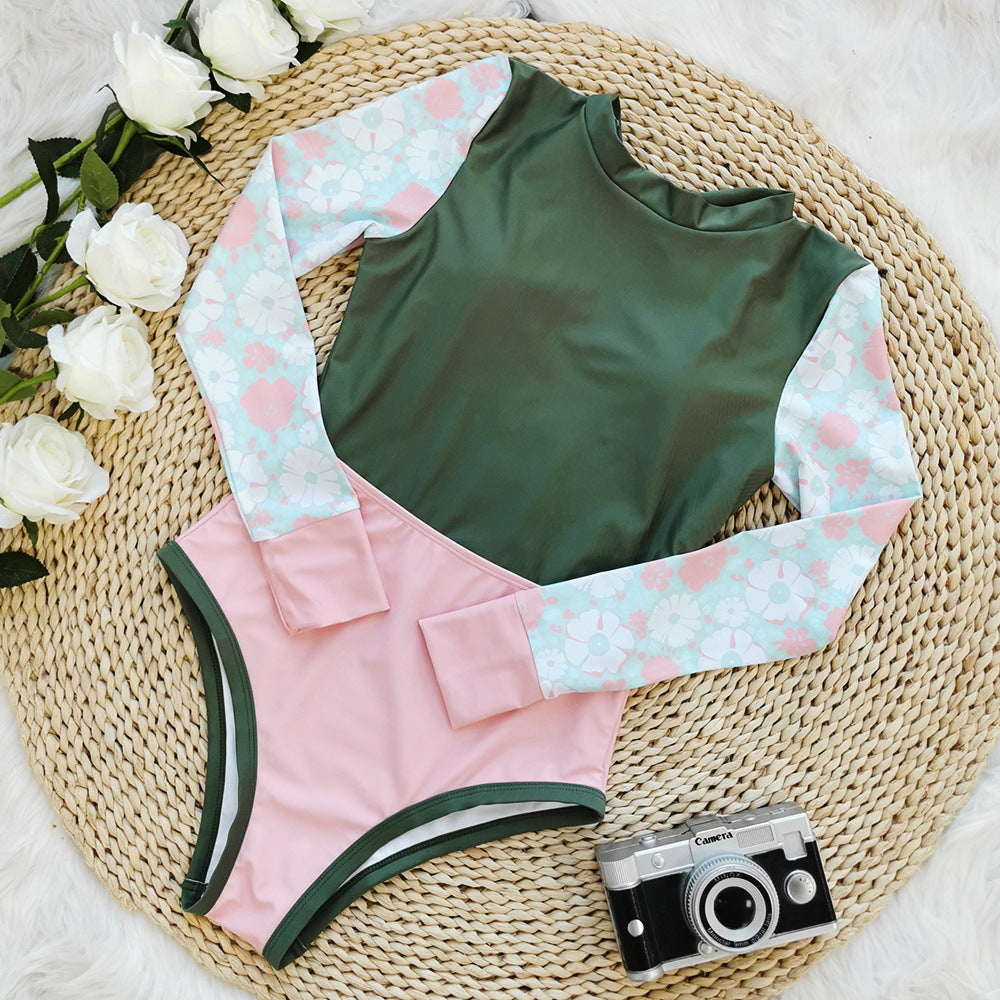 Swimwear Solid Color Printed Patchwork Long Sleeves Surfing Suit Sexy Open Back Swimsuit Women Swimsuit Bella Mia