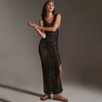 Knitted Beach Cover-up Sexy Hollow Out Cutout Split Vacation Skirt Dress Bikini Cover Bella Mia