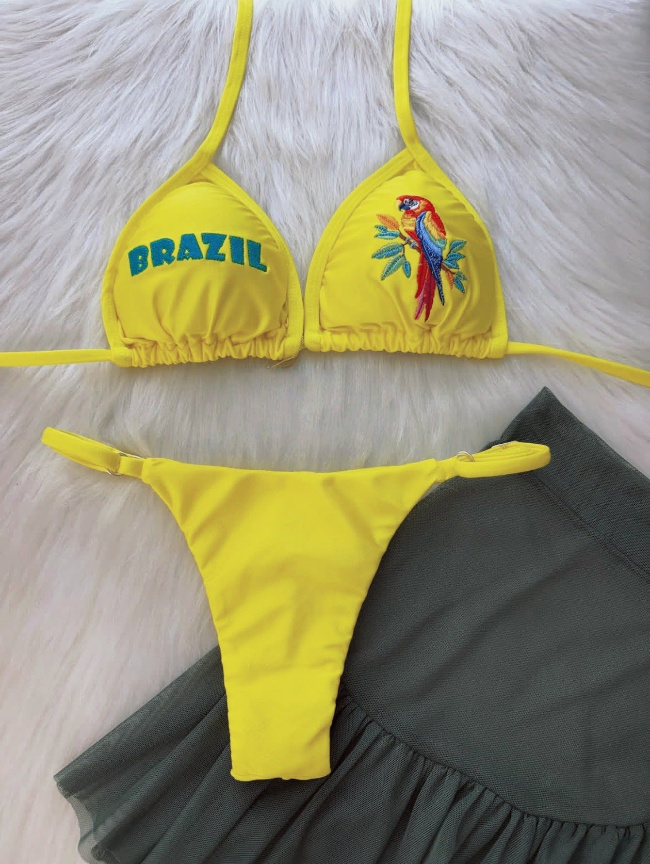 Animal Embroidery Bikini Solid Color Sexy Split Swimsuit Women