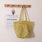 Simple Korean Cotton Woven Bag Large Capacity Mesh Shoulder Straw Bag Handmade Niche Women Bag Casual Vacation Beach Bag Bella Mia