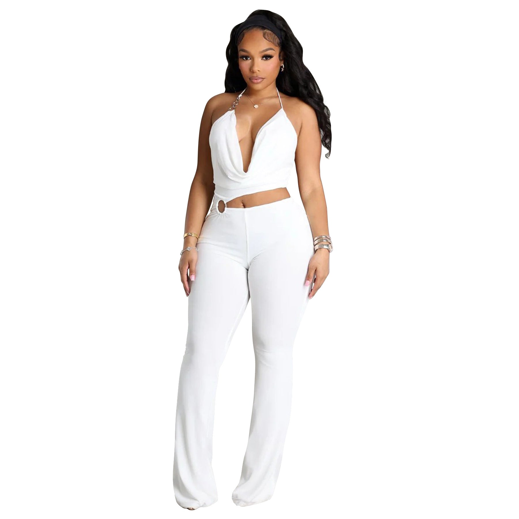 Women Clothing Supply Circle Decoration Sexy Halter Cropped Outfit Slim Fit Bodysuit Bella Mia