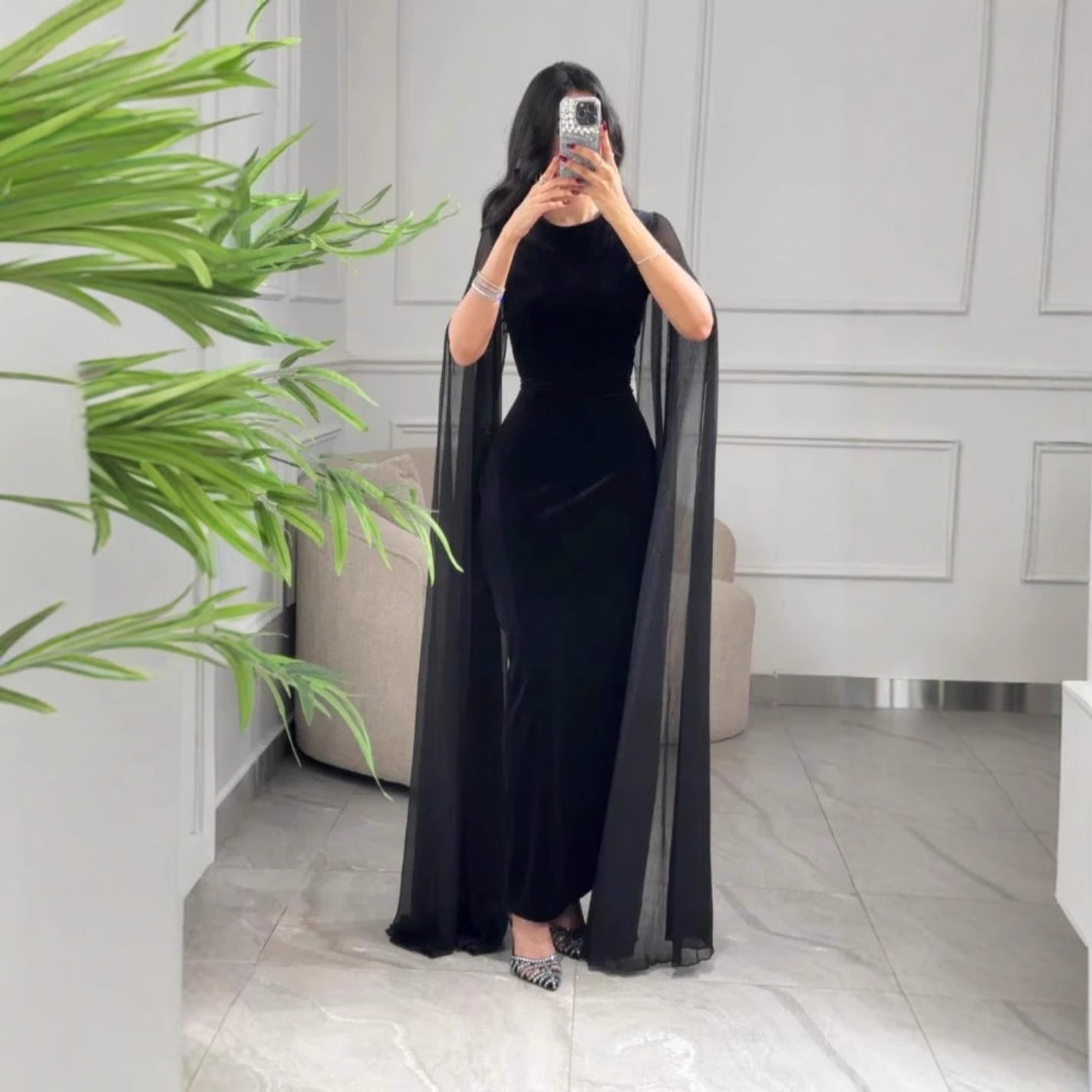 Autumn Winter Women Clothing Middle East Velvet Sheath Sleeve Dress Bella Mia
