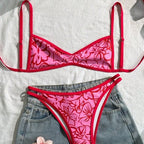 Ladies Bikini Two Piece Set Red Floral Summer Women Beach Split Swimsuit Bella Mia