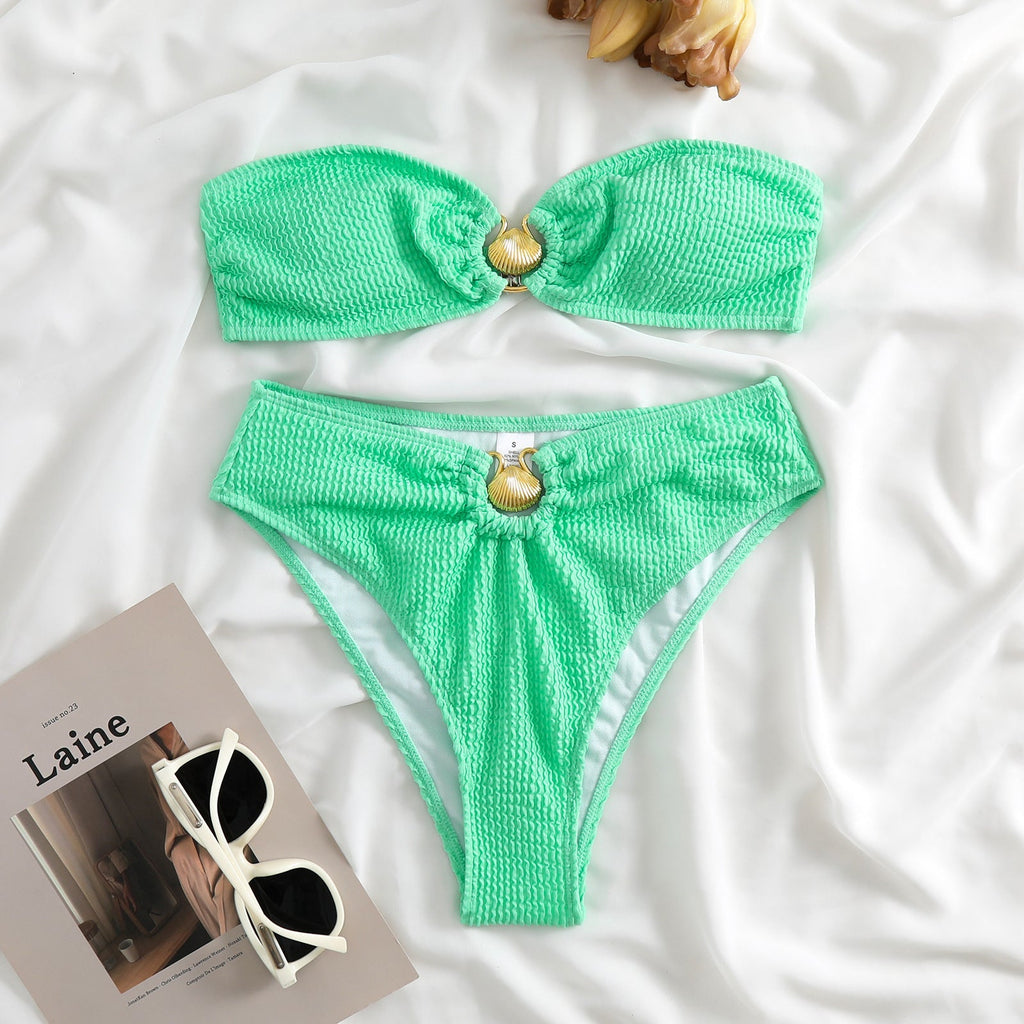 Contrast Color Soild Bikini Swimsuit Women Wave Pattern Split Swimsuit Bella Mia