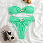 Contrast Color Soild Bikini Swimsuit Women Wave Pattern Split Swimsuit Bella Mia