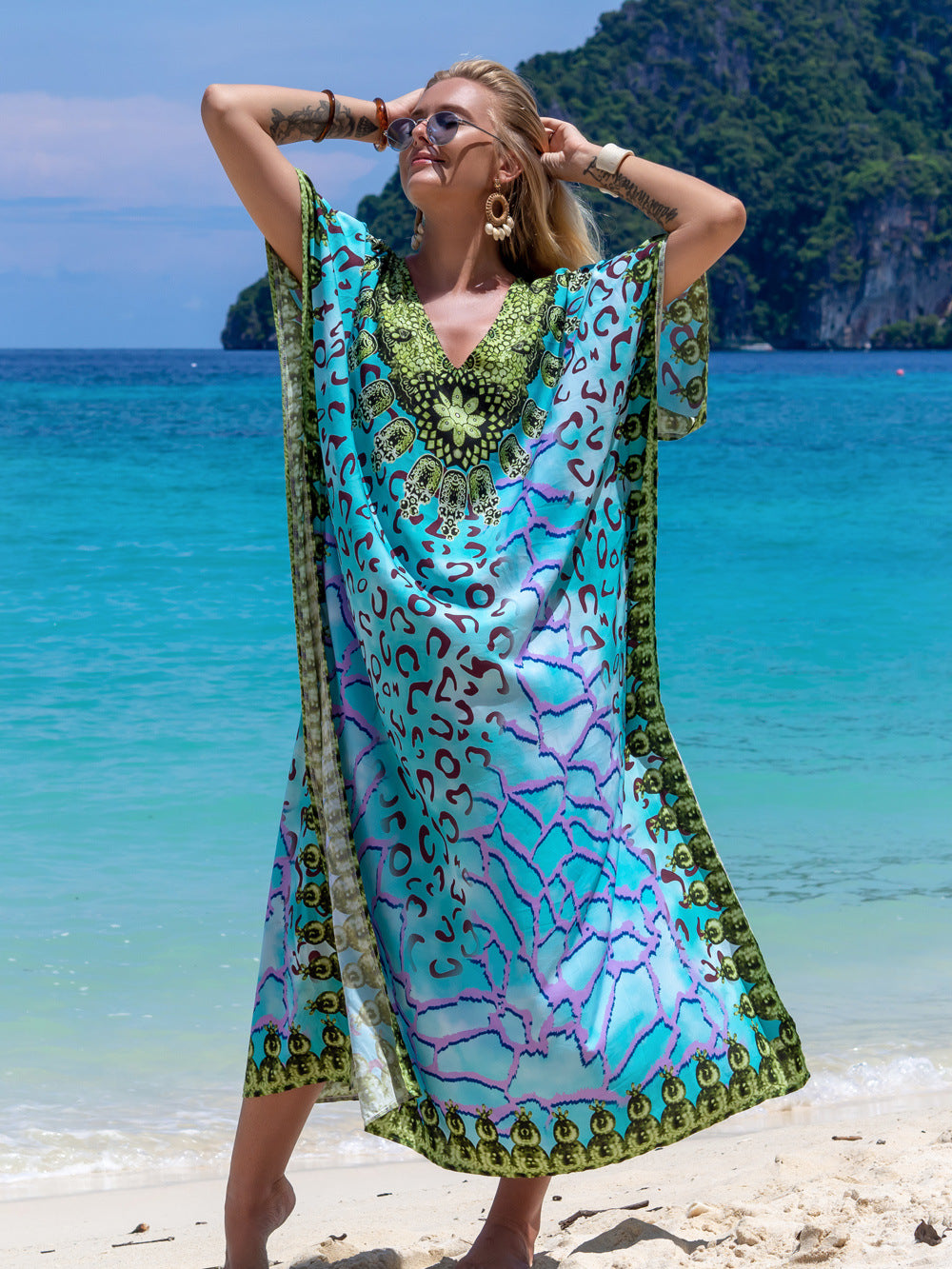 Printed Robe Seaside Holiday Sun Protection Shirt Beach Dress Bikini Swimsuit Blouse Outer Wear Bella Mia