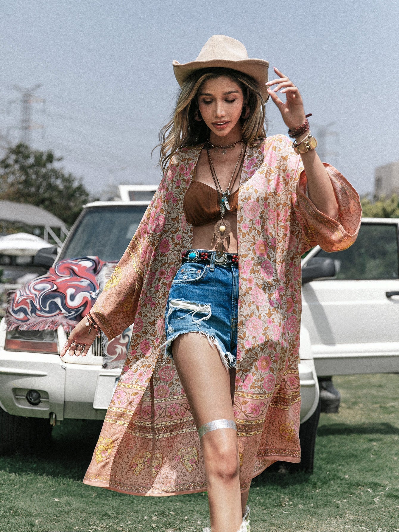 Batch Loose Positioning Printed Shawl Kimono MidLength Women Bella Mia