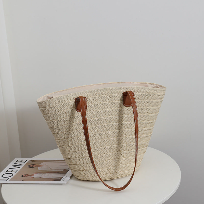 Simple Shoulder Straw Bag Large Capacity Straw Bag Woven Bag Tote Bag Women Seaside Vacation Beach Bag Bella Mia