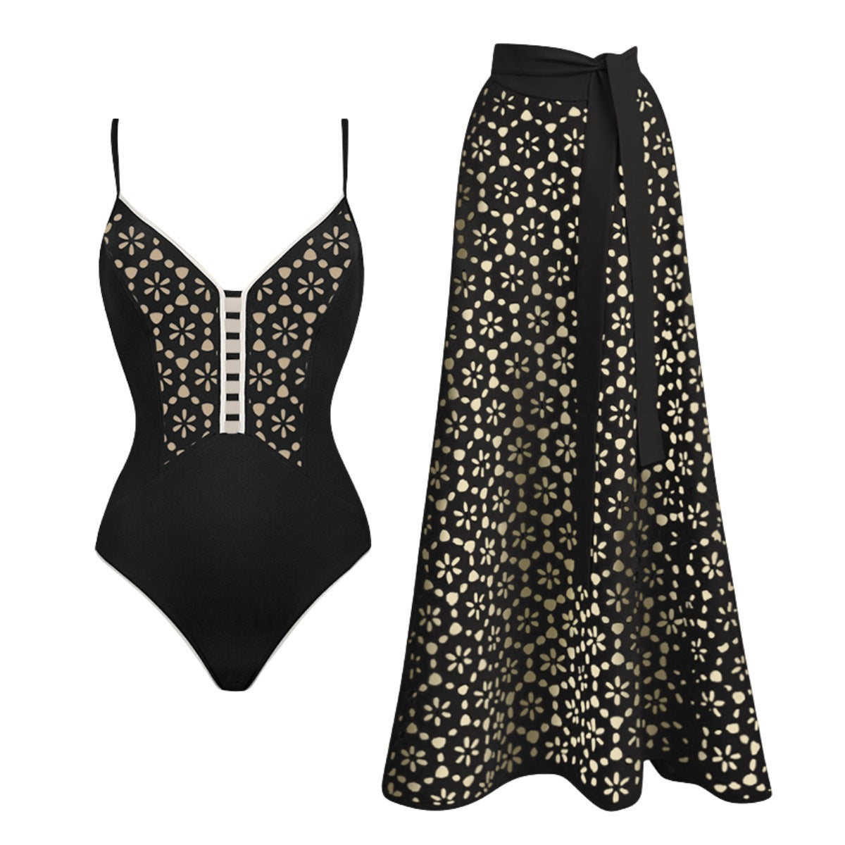 Swimsuit Strapless Black Laser Hollow Out Cutout High Grade Swimsuit Women Long Skirt